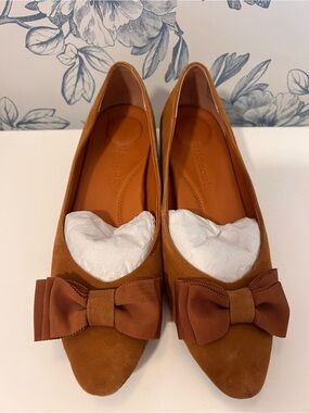gentle souls Cognac Suede Bow Flats - Women's